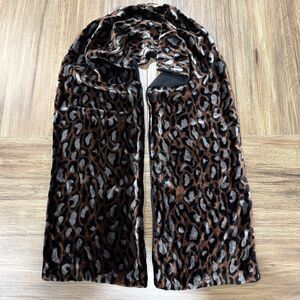 Chico's VTG Scarf Double lined Silk Rayon Blend Animal Print Black Brown Velour
